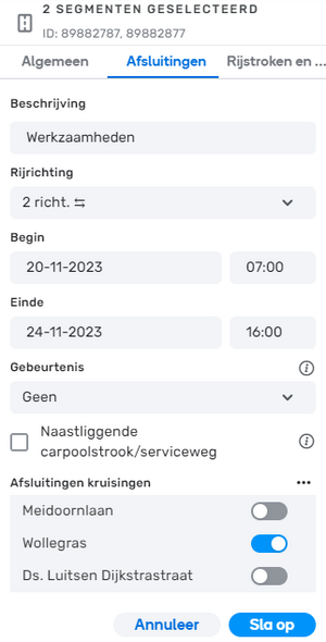Invoeren afsluiting